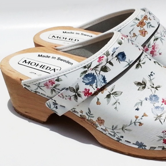 Moheda Swedish Sweden Linnea White Floral Leather Clogs Mules Womens New 40 - Picture 11 of 14